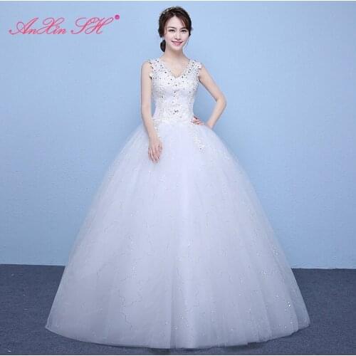 AXJFU flower white lace Vintage wedding dress turkey princess v neck beading crystal red ball gown wedding dress