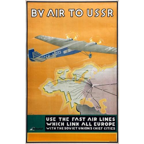 BY AIR TO USSR TRAVEL METAL TIN SIGN POSTER WALL PLAQUE