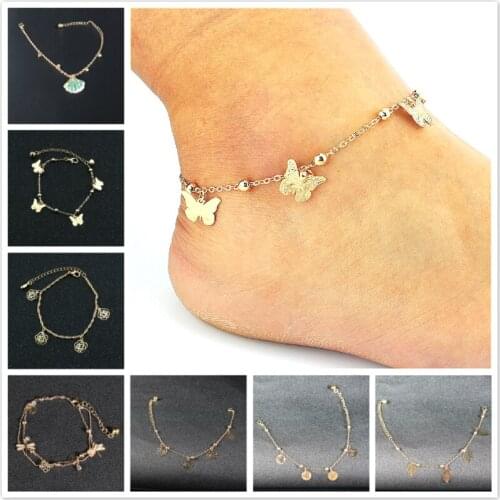 1@# 2021 New Ankle Chain Pendant Anklet Elegant Round Golden Leaf Beach Foot Jewelry Fashion Style Anklets For Women