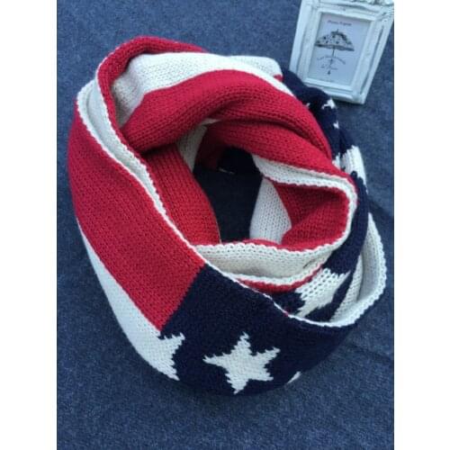 120pcs/lot new fashion winter warm knitted US flag infinity scarf/American star and striped scarf scarf