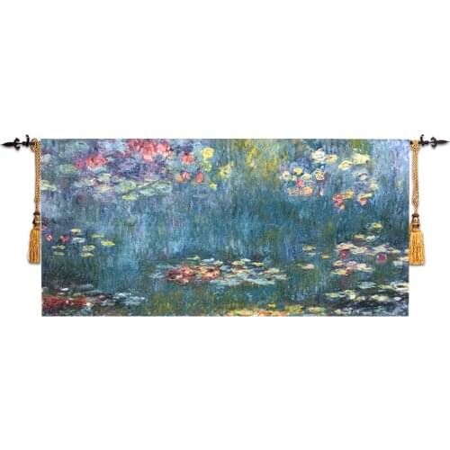 65*135cm Home world famous painting Monet "water lily" lotus wall hanging fabric textile decoration wall carpet tapestry ST-554