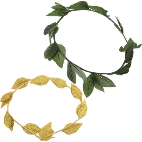 2pcs Novelty Greek Roman Goddess Headband Golden Green Leaf Laurel Wreath Headwear Dressing up Costume Props