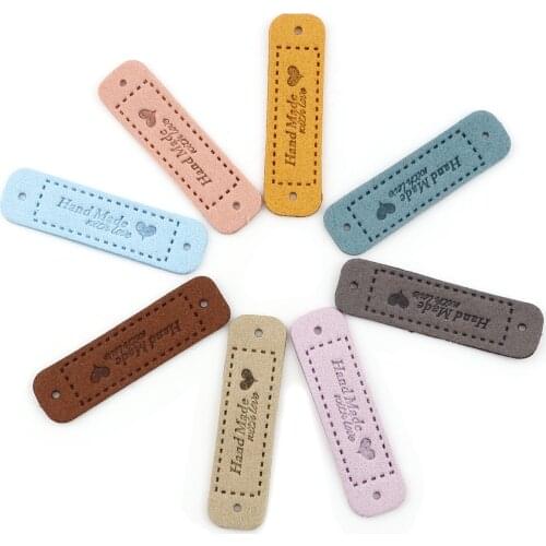 20 handmade labels PU leather rectangular pattern handmade diy labels knitted love cotton loom stitched labels