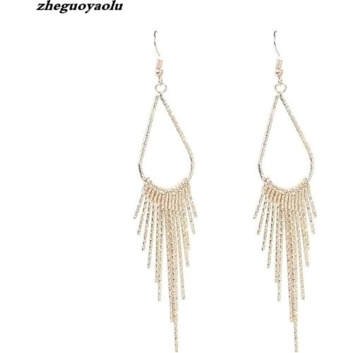 2019 Fashion Womens Fashion Gold / Silver Streamlined Tassel Long Earrings Bohemian Womens Dresses Pendante Femme Brincos