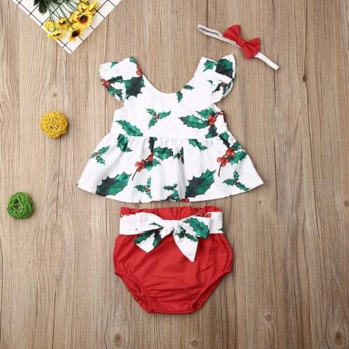2020 Hot Fashion New Xmas Toddler Baby Girls Christmas Romper+Pants Bodysuit Floral Outfit Clothes ropa de bebe niña