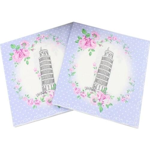 20Napkins/lot 33x33cm Color Printed Napkins Pisa Leaning Tower Italian Paper Napkins Party Paper Towel Decoration