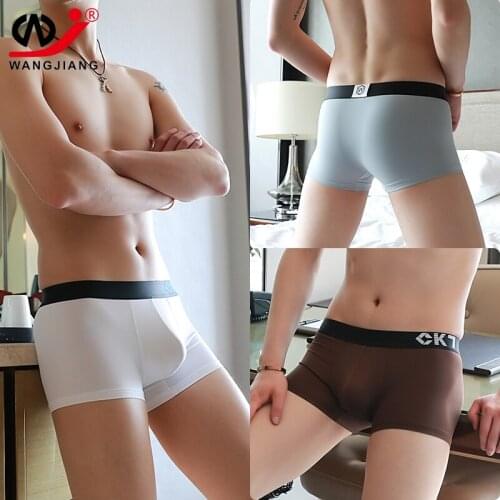 3pcs/lot WJ Ice silk mens underwear youth mens solid color boxer briefs mens personality boxer Breathable and comfortable
