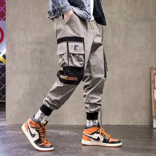 Mens Casual Pants Fashion Slim Elastic Waist Hip-hop Elastic Overalls Multi-pocket Cargo Pants Mens Large Size Pencil Pants