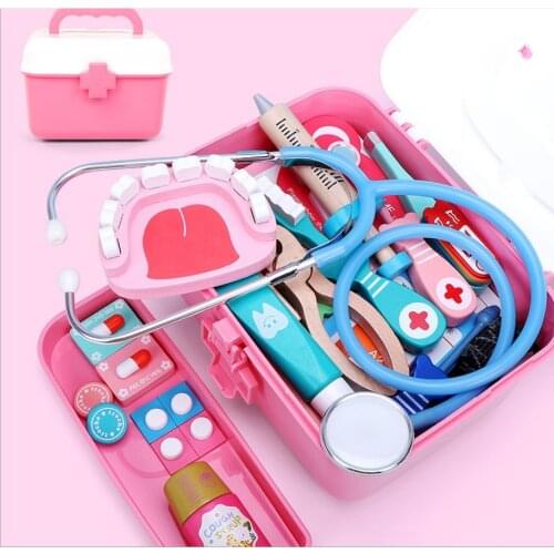 Wooden Simulation Medicine Chest Set Tooth Medical Pretend Play Doctor Educationa Toys for Children Interest Development