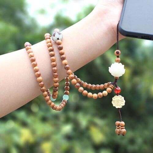 Wood Beads Neck strap Keychains Pendant Neckline Lanyard Mobile phone Strap Charms Keyring Buckle rope Anti-slip Cord Lanyard