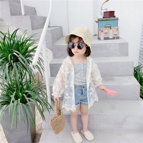 Childrens sunscreen clothing 2021 summer new girls ultra-thin jacket baby lace childrens sunscreen clothing