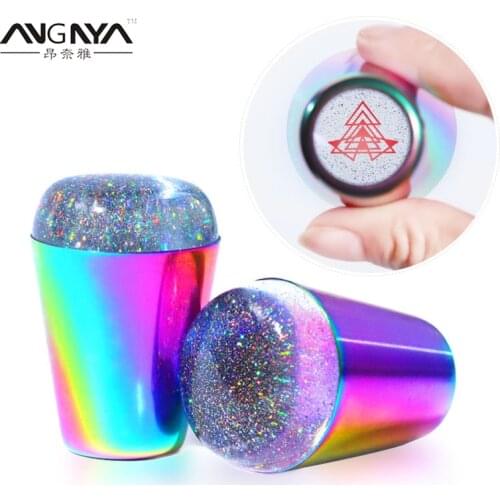 ANGNYA Nail Art Colorful Handle Silicone Soft Seal Printing Stamping Stamper Stamp Stamping Plate Seal Shining Manicure Print