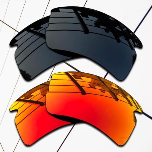 E.O.S 2 Pairs Black & Fire Red Polarized Replacement Lenses for Oakley Flak 2.0 OO9295 Sunglasses