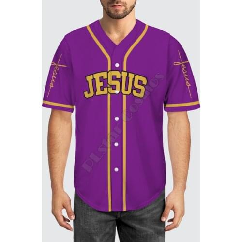 Baseball Jersey Beach Summer Jesus 3D All Over Printed Mens Shirt Casual Shirts hip hop Purple tops 06