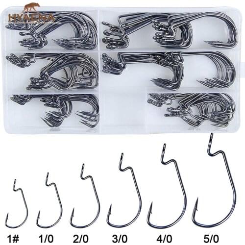 Hyaena 120pcs/Box 38105 High Carbon Steel Bass Fishhooks 3X Wide Gap Offset Worm Hooks Set With Box