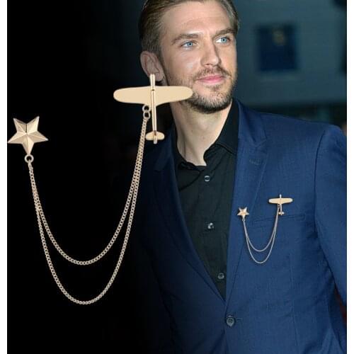 Korean Metal Airplane Brooch Star Tassel Chain Collar Pin Suit Mens Corsage Lapel Pins Badge Brooches for Women Accessories