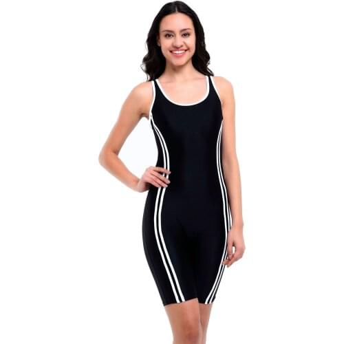 Swimsuit Womens Black Striped Long Shorts Straight Swimsuit Swimwear Push Up Bra Beach One Piece Swimsuit