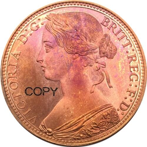 United Kingdom 1869 One Penny Victoria Red Copper Copy Coins