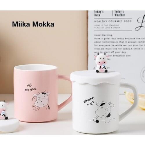 Cartoon Cute Cow Style Coffee Mug Milk Cup Breakfast Mug Ceramic Mug Promotional Gifts Pink Blue White Water Cup Drinkware