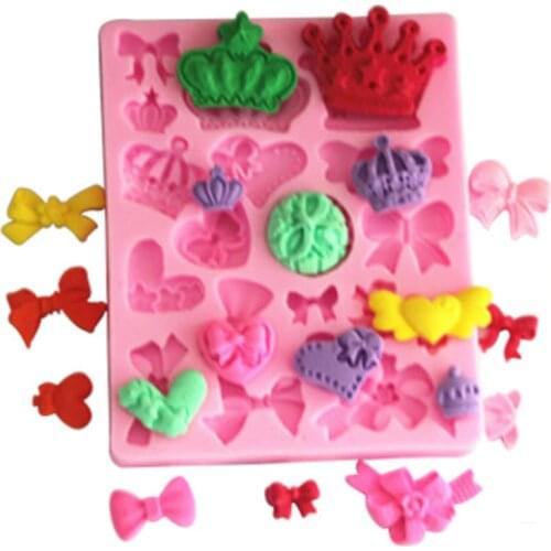 Cartoon Crown & Bow Tie Silicone Fondant Cake Mold Cupcake Jelly Candy Chocolate cake Decoration Baking Tool Moulds Kitchen