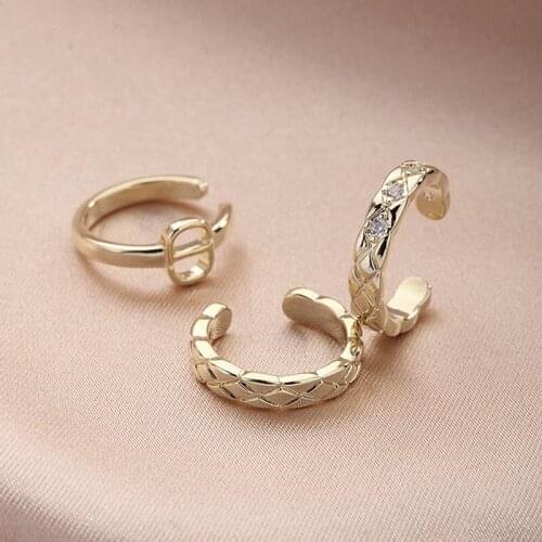 3Pcs/set Fashion Simple Womens Earring Cuff Set High Quality Copper Gold Plated Clip On Earrings Without Piercing