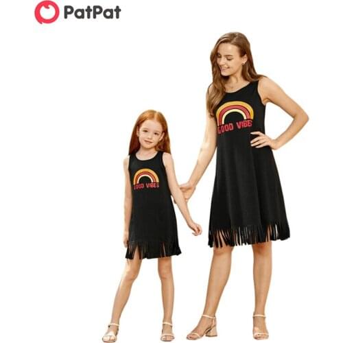 PatPat 2020 New Summer Good Vibes Vest Matching Dresses Matching Outfits Mommy and Me Children and Kids Clothes