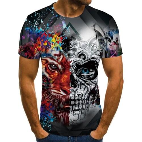 2021 new mens summer skull print mens short-sleeved T-shirt 3D T-shirt casual breathable T-shirt and plus size T-shirt
