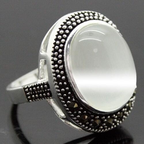 NEW JEWELRY VINTAGE WHITE OPAL MARCASITE 925 STERLING SILVER RING SIZE 7/8/9/10