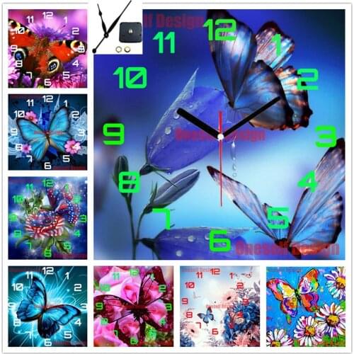 New style 5d diamond painting cross stitch animal butterfly with clock rhinestone pictures diamond mosaic sale decoration home