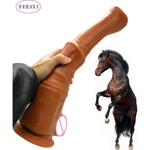 Huge Horse Dildo Soft Animal Penis Female Masturbator Anal Dilator Sucker Super Long Brown Massage Couples Flirt Sex Products