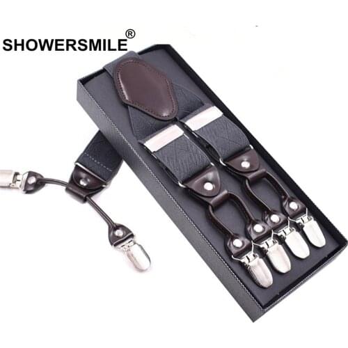 Gray Suspenders Men Vintage Braces Blue Red Brown Gray 6 Clips Y Back British Style Solid Male Suspenders 125cm*3.5cm