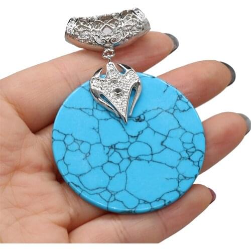 Natural Stone Pendant Round Blue Turquoise Silverware Exquisite Charms For Jewelry Making DIY Bracelet Necklaces Accessories
