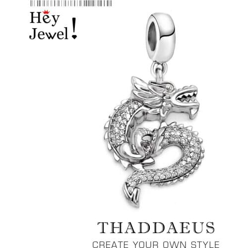 White CZ China Dragon Charm Women Men 2019 Fashion Vintage Lucky 925 Sterling Silver Pendant Fit Bracelet Necklace Collares