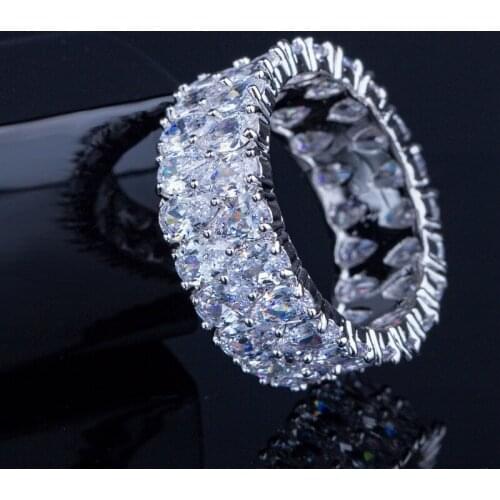 Luxury White Cubic Zirconia Ring For Women Silver Color Shiny Double zircons Stone Finger Rings Fashion Party Wedding Jewelry