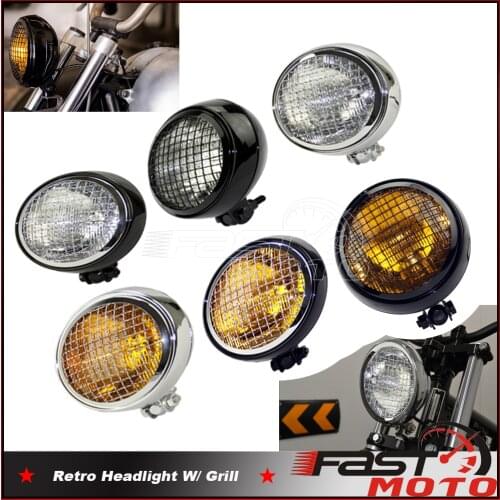 Retro Mesh Grill Net Guard Headlight For Harley Cafe Racer Scrambler Triumph Black Motorbikes 5.75" Front Custom Headlamp