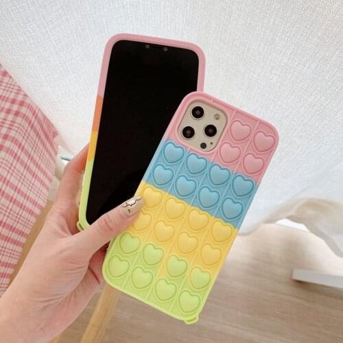 Adult Kids Antistress Toy Push It Bubble Silicone Case for iPhone 6 6s 7 8 Plus X Xs Xr 12 Mini 11 Pro Max Fidget Sensory Cover
