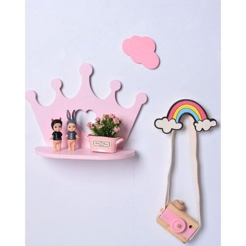 Nordic Wooden Storage Racks DIY Lovely Flamingo Kids Room Desk Accessories Wall Hanging Heart-shaped Decoration Shelf Organizer