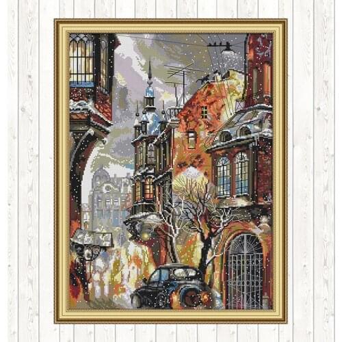 Snow In The City Wall Home Decor Cotton Thread Embroidery Needlework Sets DIY Needlework Crafts Patterns Kits Cross Stitch Kits