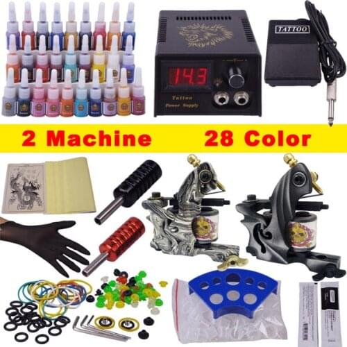 Tattoo starter kit 28 color ink 2 tattoo machine set YLT-15 tattoo set
