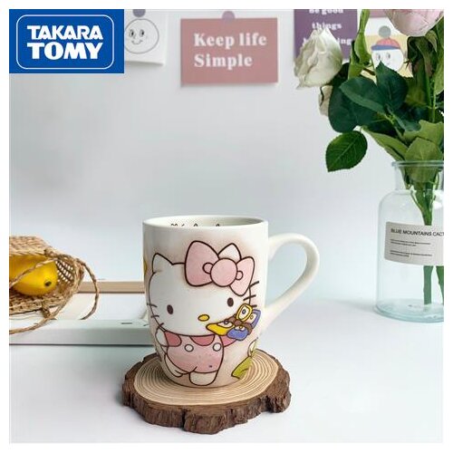 TAKARA TOMY Cute Cartoon Hello Kitty Ceramic Couple Coffee Cup Mug Milk Cup Breakfast Cup Collection Cup