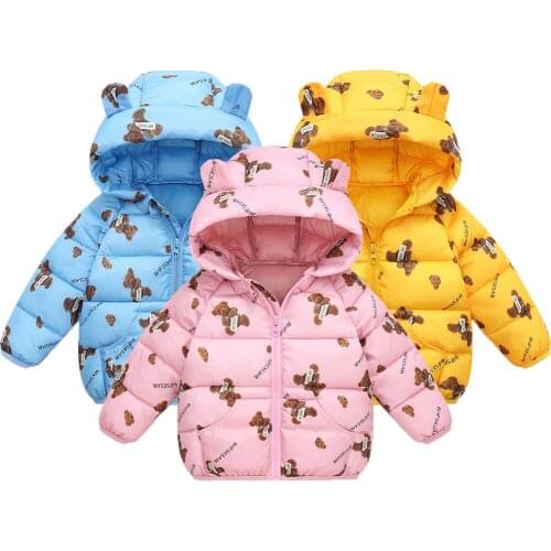 Thick Keep Warm Winter Girls Jacket Full Print Cartoon Bear Cute Hooded Sweatshirt Heavy Coat For Kids Children Birthday Present