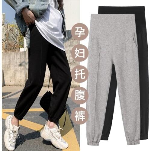 3301# Spring New Cotton Maternity Pants Belly Straight Loose Sweatpants Clothes for Pregnant Women Sports Casual Pregnancy