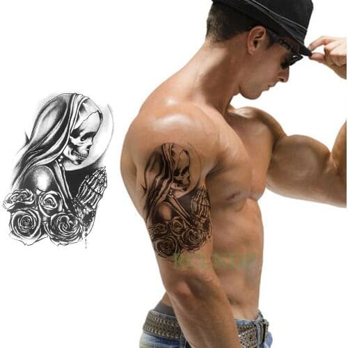 Waterproof Temporary Tattoo Skull head Rose Flower tatto flash tatoo fake tattoos arm chest leg large size for girl women man