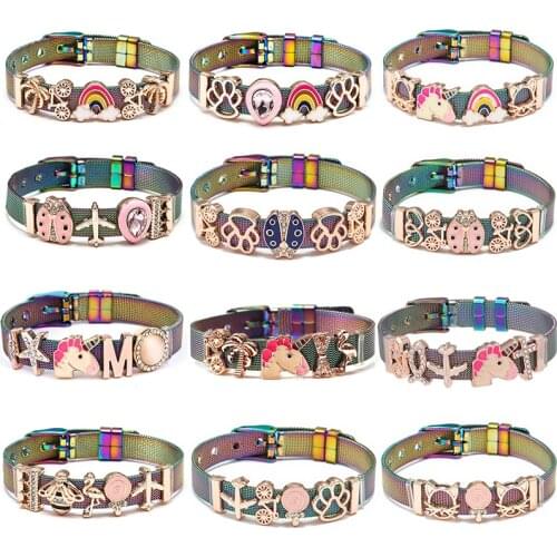 Colorful Stainless Steel Mesh Bracelets For Womens Men Couples Cat Rainbow Candy Sweet Charm Watch Belt Bangle Jewelry