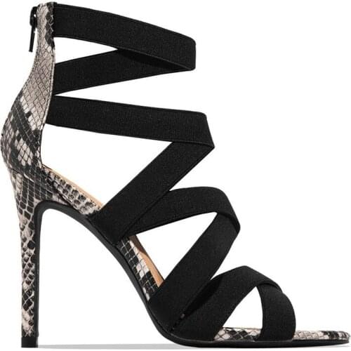 Zapatos Mujer Fashion Womens Sandals Ladies Pumps Bandage Patchwork Mixed Colors Snake High Heels Sandals Casual Woman Shoes