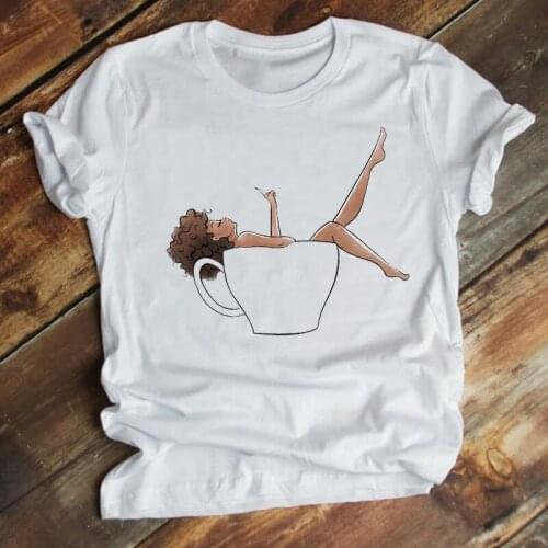 Women Clothing Cartoon Coffee Cute Printing 90s Trend Lady Fashion Summer Clothes Print Top Graphic Tshirt Female Tee T-shirt