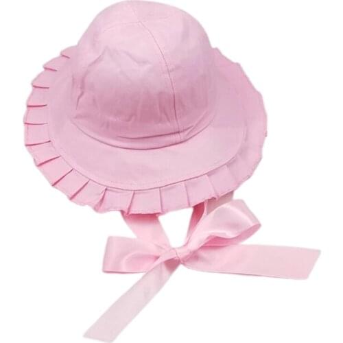 Women Girls Sweet Ruffles Wide Brim Bucket Hat with Satin Long Ribbon Japanese Lolita Bowknot Sunscreen Fisherman
