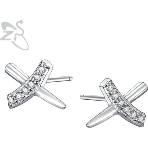 ZS Crystal Cross Earrings for Women Stud Earrings 925 Sterling Silver Earrings Jewelry AAA Cubic Zirconia pendientes mujer moda