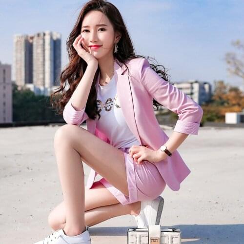 Womens suit 2019 summer new casual fashion solid color professional seven-point sleeve suit slim shorts womens clothing