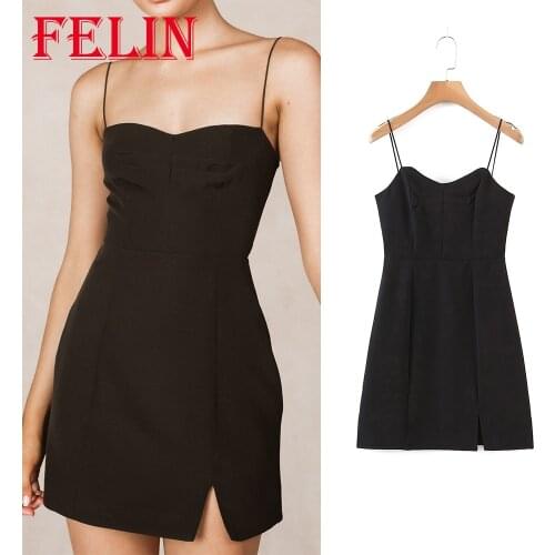 Women Sexy Chic Black Party Mini Dress Za 2021 Side Split Sheath Elegant Dress Female Stylish Vintage Mujer Vestidos